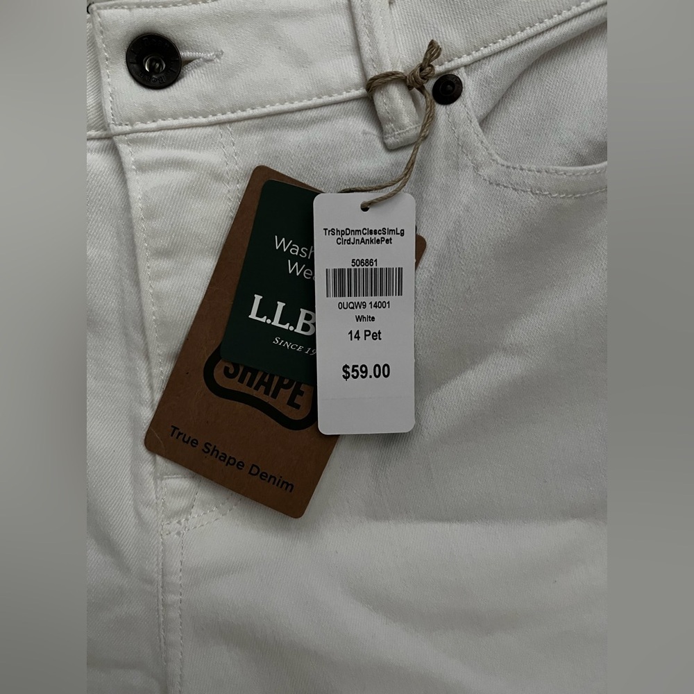 NWT L.L. Bean Women's True Shape Jeans, High-Rise Slim-Leg Ankle White - 14P - Picture 2 of 6